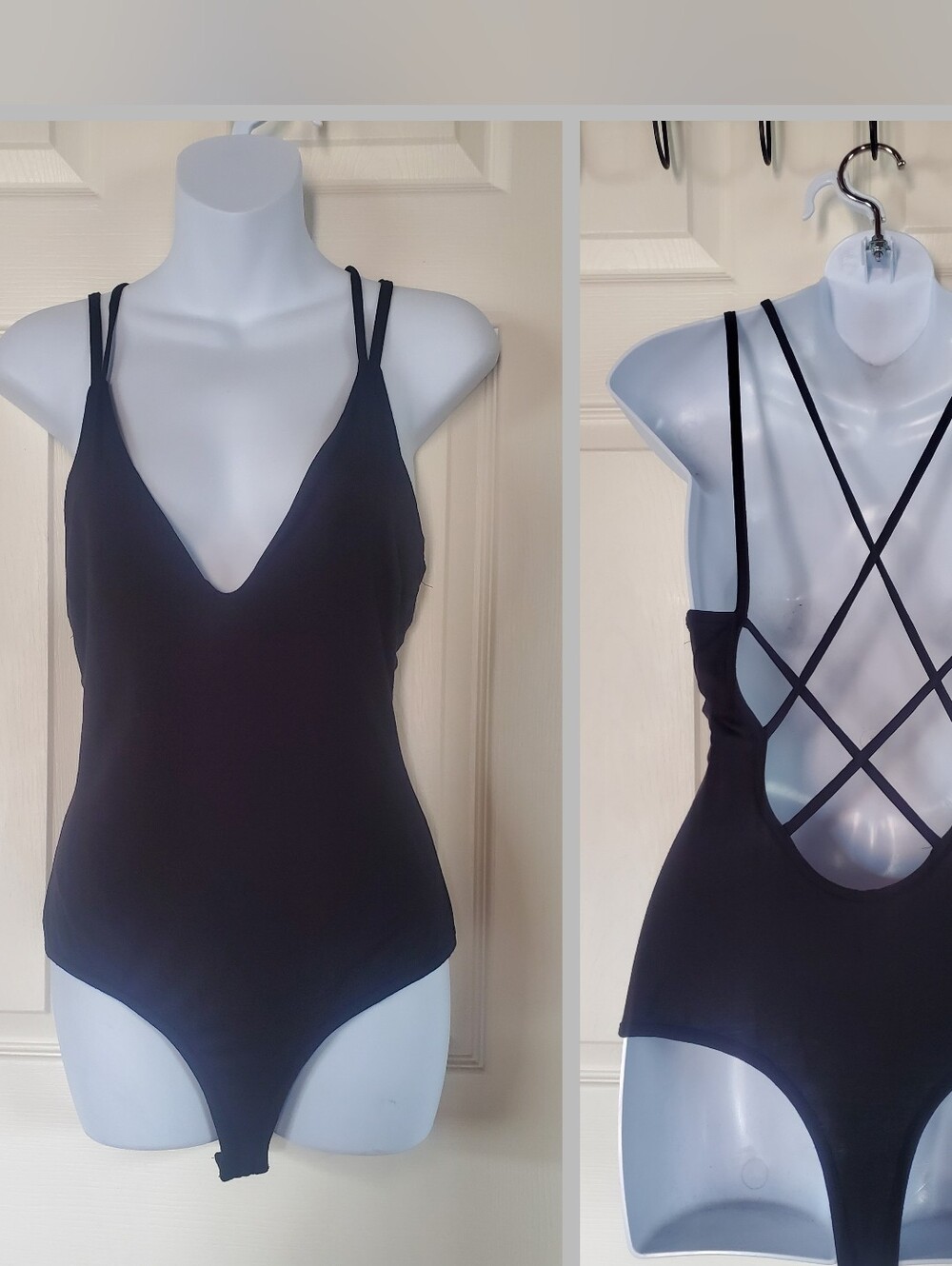 privy Black Strappy V-Neck Bodysuit